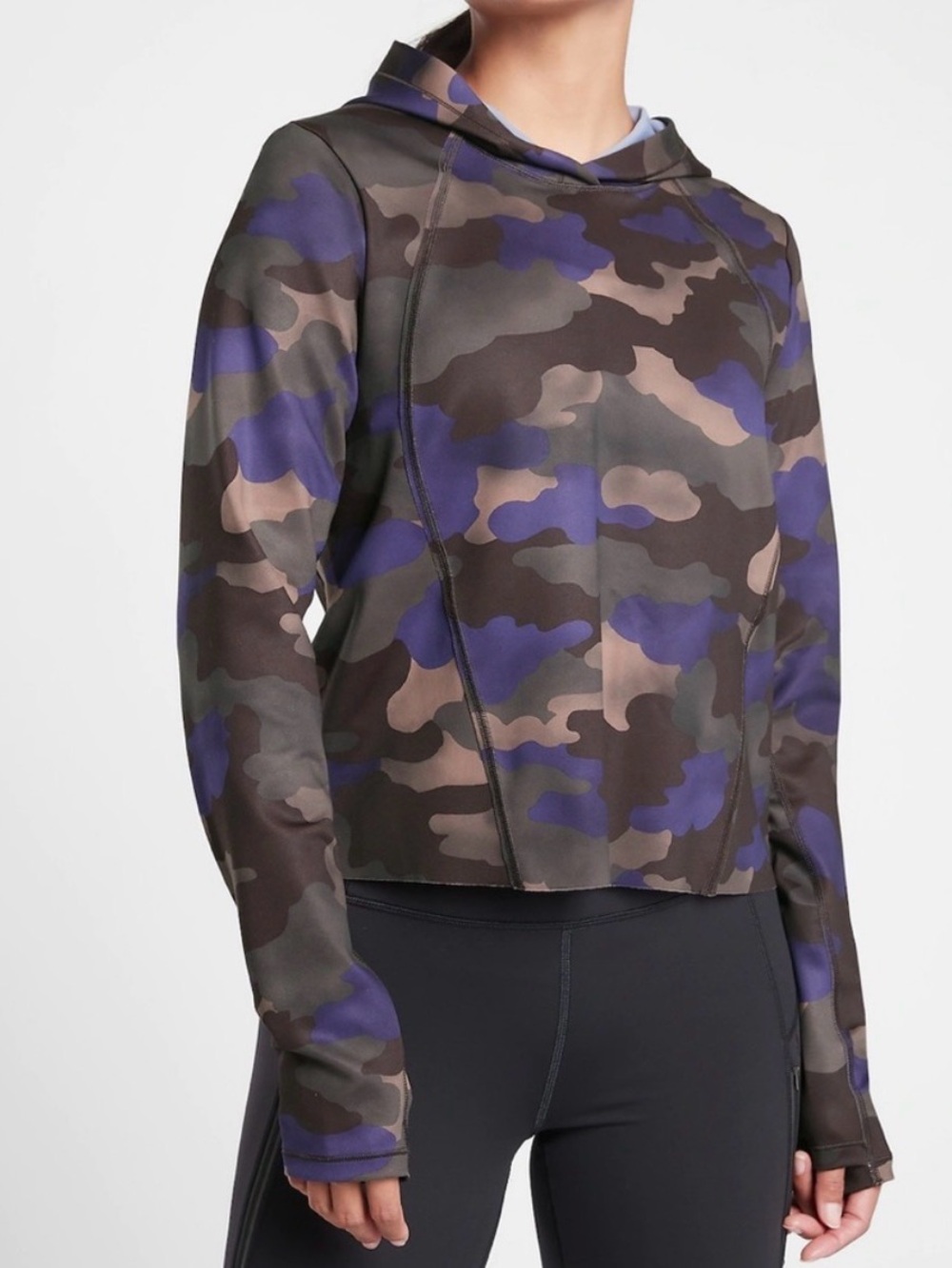 Athleta Women’s Camo Hooded Long Sleeve Athletic Top EUC $89